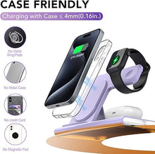 Load image into Gallery viewer, 3 in 1 Foldable Charging Station for Apple Products,Fast Wireless Charger Travel Dock Adapter&amp;Light for iPhone 16/15/14/13/12/11/X/XS,for iWatch 10/9/8/7/Ultra2/Ultra,for AirPods 4/3/2/Pro/2(Purple)
