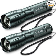 Load image into Gallery viewer, LETMY Tactical Flashlight - 2 Pack Bright Military Grade LED Flashlights High Lumens - Portable Handheld Flash Light, 5 Modes Zoomable Waterproof Flashlights for Home Emergency Camping- Gray
