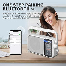 Load image into Gallery viewer, AM FM Radio with Best Reception,Bluetooth Portable AM FM Transistor Radio,Battery Operated Radio or AC Power,Large Dial,Headphone Jack, Gifts for Seniors Elderly White
