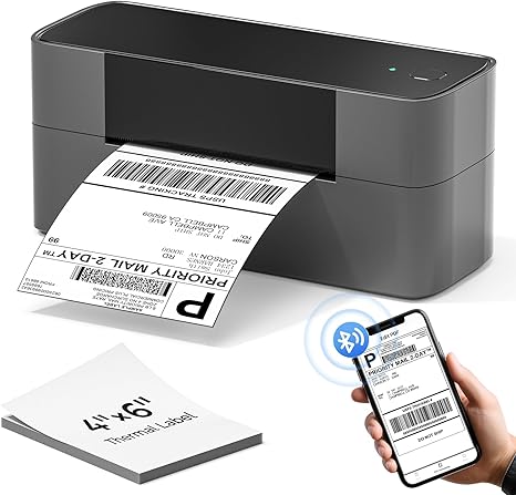 Bluetooth Thermal Shipping Label Printer - Wireless 4x6 Label Printer for Small Business & Shipping Packages, Widely Used for Amazon, Ebay, Shopify, Etsy, Compatible with iOS, Android, Mac, Windows