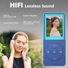 Load image into Gallery viewer, Bluetooth Mp3 Player, Classic Portable Walkman Mp3 &amp; Mp4 Players for Kids,HiFi Music Player with Video Play,FM Radio,Recording,E-Book,Alarm Clock,Mp3 Play up to 50 Hours with SD Card Slot Blue 64GB
