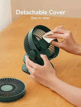 Load image into Gallery viewer, JISULIFE Clip on Baby Stroller Fan, 4000mAh Battery Operated Fan, Portable Personal Small Fan, Quiet &amp; Narrow Slot Design, 4 Speeds, Max 14 Hrs, Ideal for Bed, Desk, Car Seat - Dark Green
