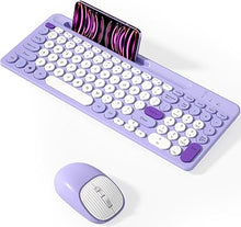 Load image into Gallery viewer, Bluetooth Keyboard and Mouse Wireless, Rechargeable Keyboard and Mouse Combo with Phone Holder (Bluetooth 5.0+3.0+2.4GHz) Quiet Ergonomic Compatible with Mac/Windows/iOS/Android (Purple)
