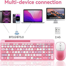 Load image into Gallery viewer, Bluetooth Keyboard and Mouse Wireless,Multi-Device Rechargeable Keyboard and Mouse Combo with Phone Holder (Bluetooth 5.0+3.0+2.4GHz) Quiet Ergonomic Compatible with Mac/Windows/iOS/Android (pink)
