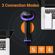 Load image into Gallery viewer, Tera Barcode Scanner Wireless with Screen: Pro Version 1D 2D QR with Setting Keypad Charging Cradle Works with Bluetooth 2.4G Wireless USB Wired Handheld Bar Code Reader HW0009 Purple
