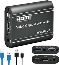Load image into Gallery viewer, 4K Capture Card, HDMI to USB 3.0 Video Capture Card with loopout for Nintendo Switch,1080p 60fps Game Capture Card Device with Audio Output for Streaming, Xbox/PS4/PS5/PC,VLC/OBS/Amcap
