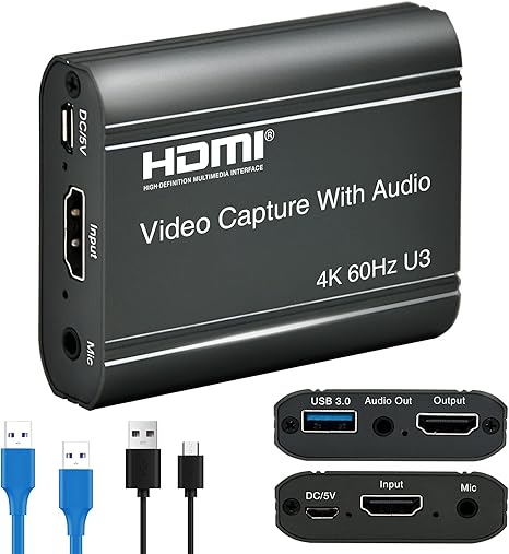 4K Capture Card, HDMI to USB 3.0 Video Capture Card with loopout for Nintendo Switch,1080p 60fps Game Capture Card Device with Audio Output for Streaming, Xbox/PS4/PS5/PC,VLC/OBS/Amcap
