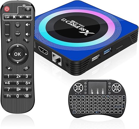 Android 13.0 TV Box, 6K 8K Android Box with 4GB RAM 64GB ROM RK3528 Quad-Core Support WiFi6 2.4Ghz/5.0Ghz HDR10 BT 5.0 H.265 USB 2.0 3.0 3D Ethernet with Mini Backlit Keyboard