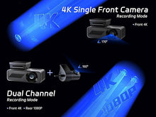 Load image into Gallery viewer, P1 Duo 4K Dash Cam Front and Rear, 64GB SD Card, 4K+1080P Dual Dash Camera for Cars, Wi-Fi &amp; App Control, 1.5’’IPS Display Car Camera, Voice Control, Night Vision, 24H Parking Mode, G-Sensor
