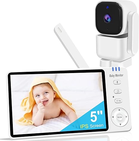 Baby Monitor With Camera and Audio 5 Inch 720 HD Screen Baby Monitor No Wifi Mini Robot Monitor 3500mAh Battery Night Vision 2 Way Talk Vox Mode Temperature Sensor Lullabies Video Baby Camera Monitor