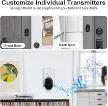 Load image into Gallery viewer, Wireless Doorbell - PHYSEN Waterproof Doorbell Chime Kits 2 receivers - Operating at 1300 ft Range - 58 Melodies 5 Volume Levels &amp; LED Flash - Door Bells &amp; Chimes Wireless for Home Classroom
