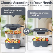 Load image into Gallery viewer, Electric Lunch Box for Adults, Heated Lunch Box with 2 Stainless Steel Container, 1.5L Portable 80W Food Warmer Lunch Box for Car/Truck/Work/Home Men, 110V/12V/24V/240V
