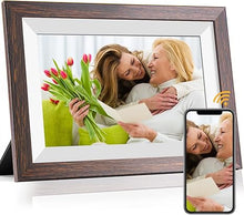 Load image into Gallery viewer, WiFi Digital Picture Frame 10.1 Inch Smart Digital Photo Frame with IPS Touch Screen HD Display, 16GB Storage Easy Setup to Share Photos or Videos Anywhere via Free Frameo APP (Brown Wood Frame)
