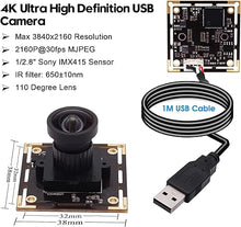 Load image into Gallery viewer, SVPRO Autofocus 4K USB Camera Module with Microphone, Ultra HD Mini USB Camera Board with 100 Degree Lens Wide Angle Without Distortion,USB Camera with IMX415 Sensor for Windows Mac Linux Android
