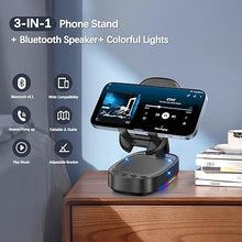 Load image into Gallery viewer, Cell Phone Stand with Wireless Bluetooth Speaker, Unique Gifts for Men/Women, Adjustable Phone Holder with 5 Colorful LED Modes, Anti-Slip Base HD Surround Sound, Compatible with iPhone/iPad
