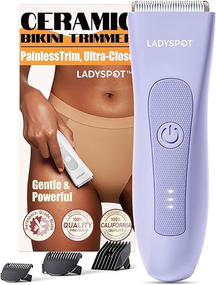 Bikini Trimmer for Women, Pubic Hair Trimmer Women -Electric Hair Trimmer Shaver Razors for Women, LADYSPOT™ Shaving Sets,with 3 Guards,Replaceable Hypoallergenic Ceramic Blade,Wet/Dry(Purple Women)