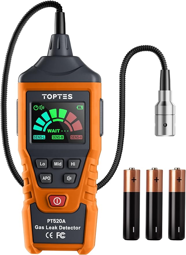 PT520A Natural Gas Detector, Gas Leak Detector with 17-Inch Gooseneck, Locating The Source of Propane, Natural Gas, and Combustible Gas Leak for Home and RV (Includes Battery x3) - Orange