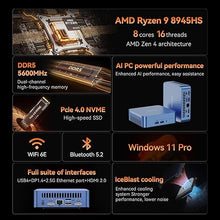 Load image into Gallery viewer, GEEKOM AX8 Pro Ai Mini PC,AMD Ryzen R9-8945HS (8C/16T,up to 5.2GHz) Mini Computers, 32GB DDR5 5600Mhz RAM&amp;2TB PCIe Gen 4 SSD, Mini Desktop Windows 11 Pro, AMD Radeon 780M /WiFi 6E/BT5.2/2.5G LAN
