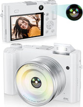 Load image into Gallery viewer, 4K Digital Camera for Photography, 64MP Autofocus Vlogging Camera for YouTube with Selfie Lens, Compact Travel Video Camera with Flash, 16X Zoom, Anti-Shake, 32GB Card, 2 Batteries(White)
