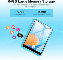 Load image into Gallery viewer, MP3 Player Bluetooth 5.3, SWOFY 64GB Mp3 Music Player with Touch Screen, Portable Digital Audio Player with HD Speaker FM Radio, Recording Support up 128GB Blue
