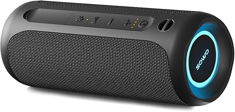 Wireless Portable Speaker,IPX7 Waterproof Bluetooth Speaker, 25W Loud Stereo Sound, Bassboom Technology, TWS Pairing, Built-in Mic, 16H Playtime with Lights for Home Outdoor - Black