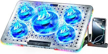 Load image into Gallery viewer, LIANGSTAR Laptop Cooling Pad, Laptop Cooler Gaming 5 Quiet Fans with Large Metal Plate for 12-17.3 Inch Fan Stable Stand, 4 Modes RGB Light, 7 Height &amp; Adjust Speed, 2 USB Port &amp; Phone Holder
