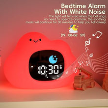 Load image into Gallery viewer, Vivilumens Ok to Wake Clock for Kids, Kids Alarm Clock for Bedroom, Cloud-Shaped Cute Touch Night Light, Sleep Training Clocks with 6 White Noise Sound Machine
