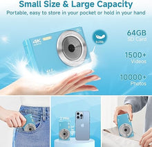 Load image into Gallery viewer, Digital Camera for Teens, FHD 4K 44MP Digital Camera Blue Autofocus with 64GB SD Card 16X Zoom, Cameras for Photography Compact Point and Shoot Camera for Teen Boy Girl Kids Camera Beginner
