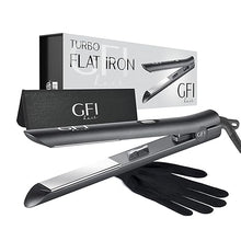 Load image into Gallery viewer, GFI Hair Straightener - Turbo Heating Element - Titanium Flat Iron - Straightens &amp; Curls Any Hair Type - Temperature Control - Pouch &amp; Glove Included
