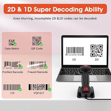 Load image into Gallery viewer, Symcode 2D Industrial Barcode Scanner with Stand 433 Wireless 1968 Feet Transmission Distance USB QR Automatic Barcode Reader Handhold Hands-Free Bar Code Scanner with Charging Base Red
