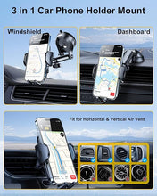 Load image into Gallery viewer, 3-in-1 Phone Mount for Car [2024 Most Stable and Flexible Suction Cup] Vent Dashboard Windshield Cell Phone Holder Car Fit for iPhone 15 14 13 12 Pro Max Samsung S23 S22 S21 All Phone
