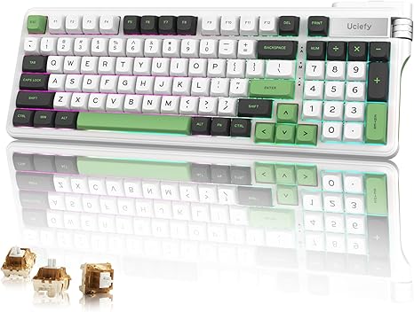 Uciefy VK96 Wireless Mechanical Keyboard Bluetooth/2.4G/USB C Wired 96 Keys Gaming Keyboard RGB Backlit, Gasket Mount, Hot Swappable Creamy Keyboard with Number Pad & Knob for PC/Win/Mac/Laptop-Green