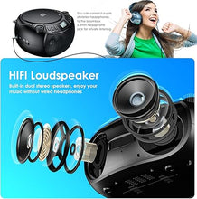 Load image into Gallery viewer, Gueray CD Player Boombox with Bluetooth Boombox AM/FM Radio USB Port Portable CD Player Stereo Sound Speaker MP3 Playback 3.5mm AUX Input Headphone Jack LCD Display CD-R CD-RW MP3WMA Playback
