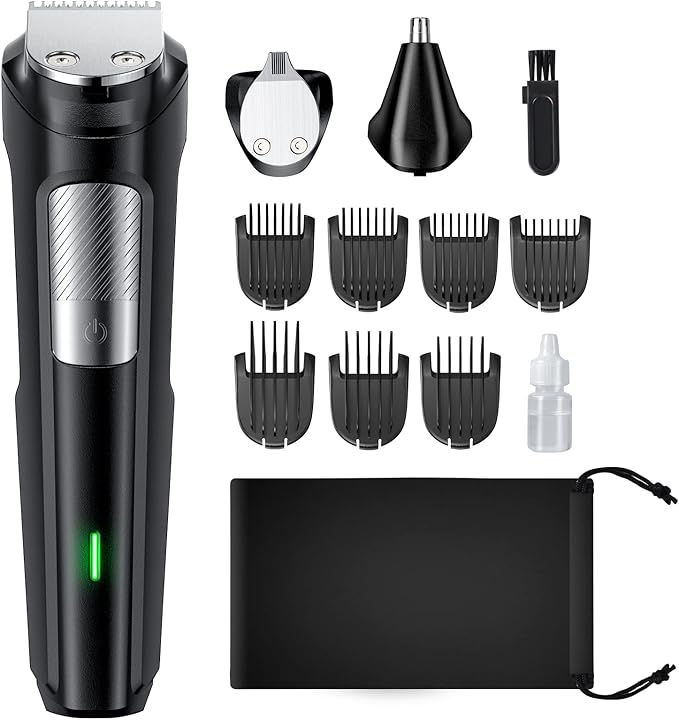 Beard Trimmer Hair Clipper for Men, 13 Piece Men’s Grooming Kit with Cordless Rechargeable Hair & Nose Trimmer Electric Shaver, Stainless Steel Blades for Painless Facial & Body Hair Removal