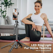 Load image into Gallery viewer, Extendable Phone Tripod, 71&quot; Selfie Stick Phone Vlog Tripod Stand Quadrapod with All in 1 Phone Clip, Travel Tripod Phone Holder with Rechargeable Remote for iPhone Sony Canon GoPro…
