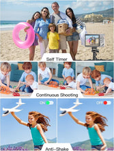 Load image into Gallery viewer, Andoer Digital Camera Compact: 4K 48MP,Auto Focus,16X Zoom,Anti-Shake, Face Detect,Smile Capture,Built-in Flash, with 2 Batteries and 32GB Card for Kids,Beginners- Silver
