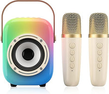 Load image into Gallery viewer, Mini Karaoke Machine for Kids: Portable Bluetooth Speaker Set with Two Wireless Microphones &amp; Flowing Light Gifts for Girls Boys Toddler Adults Home Party
