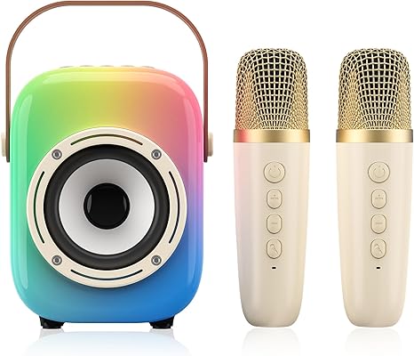 Mini Karaoke Machine for Kids: Portable Bluetooth Speaker Set with Two Wireless Microphones & Flowing Light Gifts for Girls Boys Toddler Adults Home Party