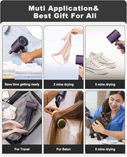 Load image into Gallery viewer, 7MAGIC High-Speed Hair Dryer, 110,000RPM Brushless Motor for Fast Drying, 1400W Blow Dryer with Tri-Colour LED Light Ring, Low Noise Ionic Hair Dryer for Home and Travel, Magnetic Nozzle, Purple
