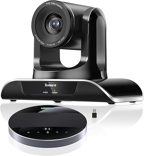 Tenveo All-in-One Conference Room Camera System, 10X Zoom FHD 1080P 60FPS PTZ Conference Camera and Bluetooth Speakerphone with Microphone, for Large Room Conference Remote Meeting Church Worship