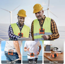 Load image into Gallery viewer, 2024 Upgrade Portable Fan 10000mAh Rechargeable Portable Waist Clip Fan 15500RPM Neck Fan With Max 12H Working Time, 3-speed adjustment with LED flashlight Suitable for Outdoor Jobsite and etc(Orange)
