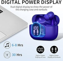 Load image into Gallery viewer, Wireless Earbuds, Bluetooth 5.3 Headphones Bass Stereo, Ear Buds with Noise Cancelling Mic LED Display, IP7 Waterproof in Ear Earphones, 36H Playtime for Laptop Pad Phones Sports Workout, Dark Blue
