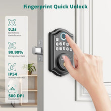 Load image into Gallery viewer, Keyless Entry Door Lock with APP Control - Fingerprint Deadbolt Door Lock, Electronic Keypad Lock, Smart Locks for Front Door, Auto-Lock &amp; One Touch Locking with Bluetooth - Matte Black
