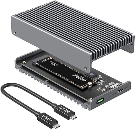 Qwiizlab Fanless 40Gbps USB4 Thunderbolt External SSD Enclosure with Aluminum Heat Sink Chasiss, Supports M.2 NVMe SSD up to 8TB (SSD Not Included)