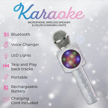 Load image into Gallery viewer, Sing-Along Bling Bluetooth Karaoke Microphone and Bluetooth Stereo Speaker All-in-One (Silver Bling)
