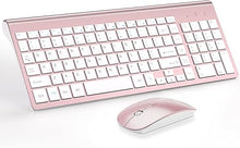 Load image into Gallery viewer, Wireless Keyboard and Mouse Ultra Slim Combo, TopMate 2.4G Silent Compact USB 2400DPI Mouse and Scissor Switch Keyboard Set with Cover, 2 AA &amp; 2 AAA Batteries,for PC/Laptop/Windows/Mac-Rose Gold White
