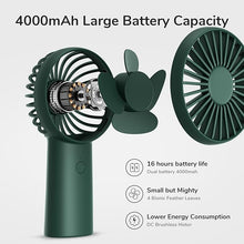 Load image into Gallery viewer, JISULIFE Handheld Fan, 4000mAh Small Portable Fan, Personal USB Rechargeable Pocket Fan [4-16H Working Time] Battery Operated Hand Fan with 3 Speeds for Outdoor/Travel, Summer Gift for Women Men-Green
