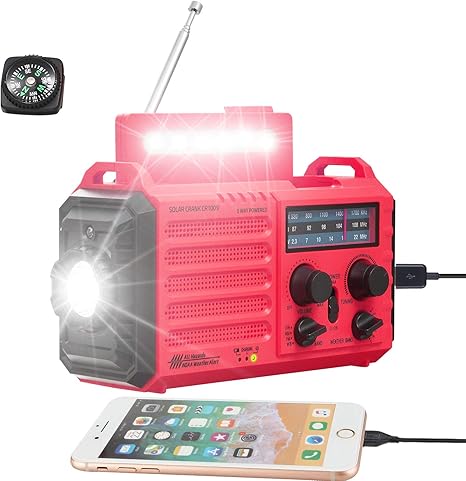 5000mAh Weather Alert Radio, AM/FM/SW/NOAA Radio, Solar Hand Crank Portable Survival Emergency Radio,Rechargeable Battery Power Bank USB Cellphone Charger,Camping Flashlight Lantern,SOS Alarm,Compass