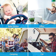 Load image into Gallery viewer, Battery Operated Clip on Stroller Fan, Portable Mini Desk Fan Rechargeable, USB Powered Clip Fan for Baby Stroller Office Outdoor Travel, White
