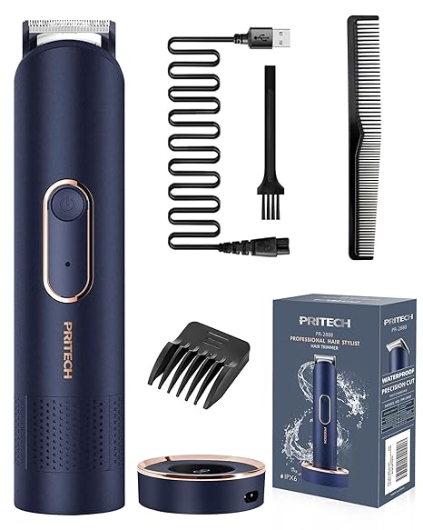 PRITECH Manscape Groin Hair Trimmer, Rechargeable Shavers for Men, Electric Razor for Men, Waterproof Body Trimmer, Pubic Hair Trimmer with Standing Recharge Dock(Night Blue)